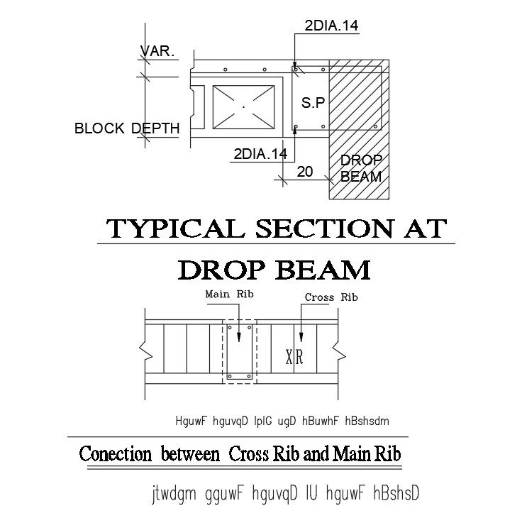 38x40m villa plan of dropped beam section detail drawing is given in this Autocad drawing file.Download now.
