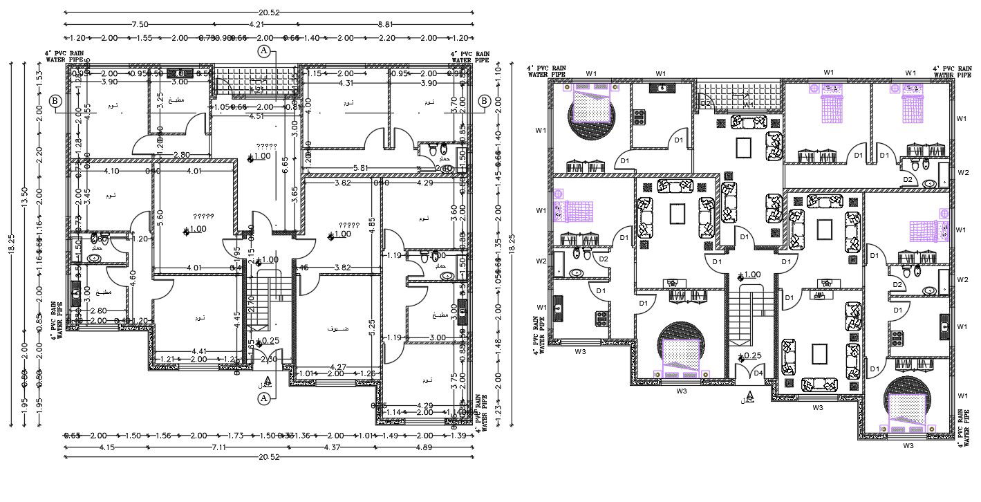 3900 Sq Ft Apartment House Plan With Furniture Layout Drawing