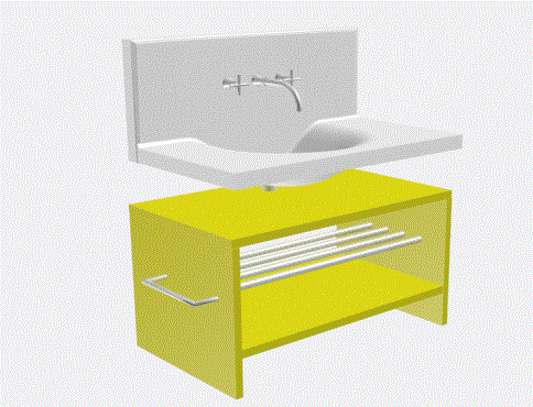 3D Sink CAD Drawing 2ft x 1.5ft Model with Counter and Faucet