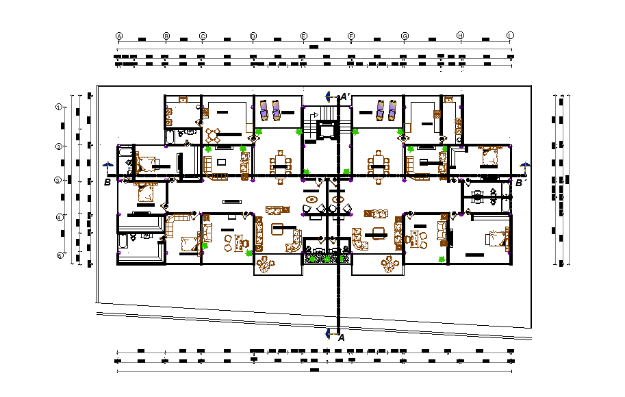 39x17m twin house plan is given in this Autocad drawing file. Download now.