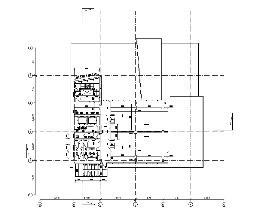 39x39m office roof plan is given in this Autocad drawing file. Download now.