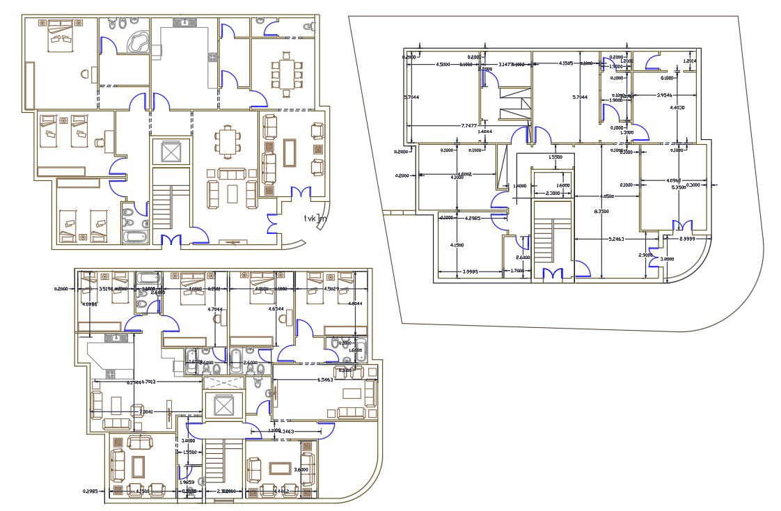 3 And 4 BHK Luxurious House Plan Design DWG File