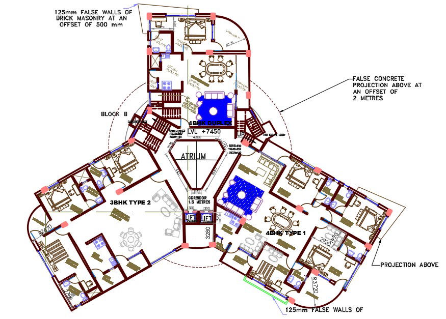3 BHK, 2 BHK And 1 BHK Apartment Furniture Layout Plan Drawing DWG File