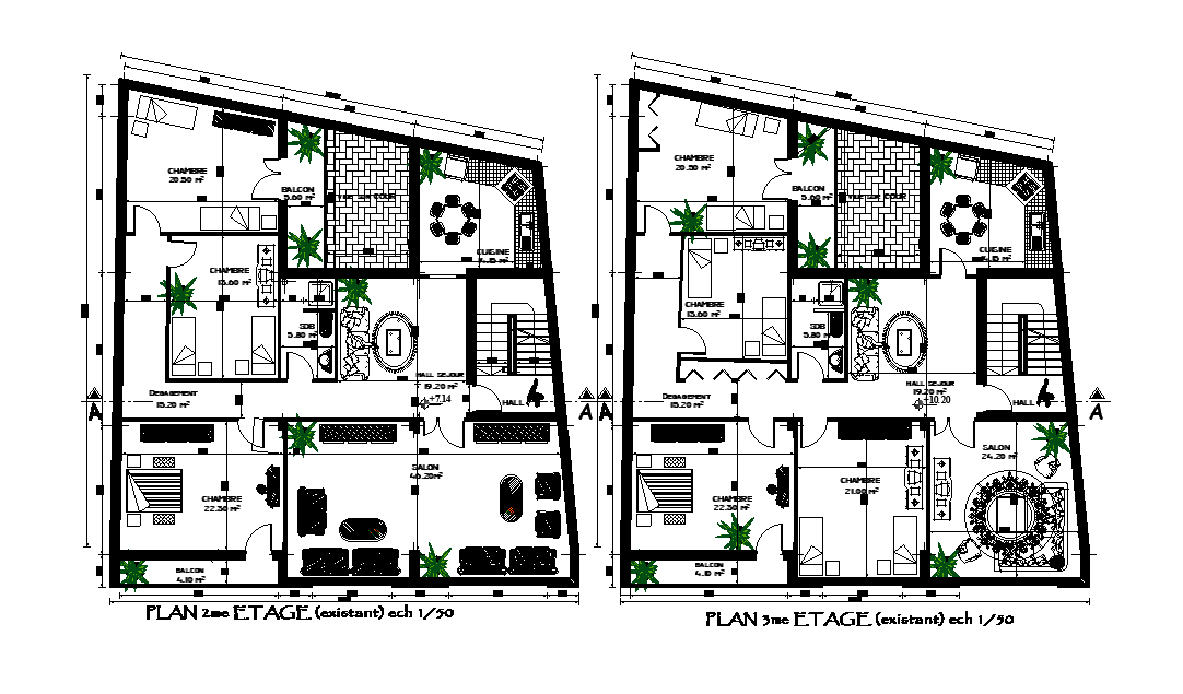 3 BHK And 4 BHK House Plan With Furniture Design Download DWG File