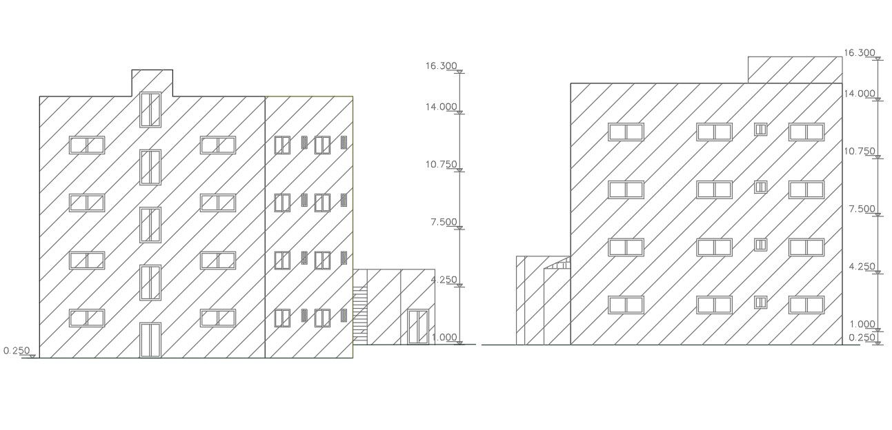 3 BHK Apartment Building Elevation Design DWG File