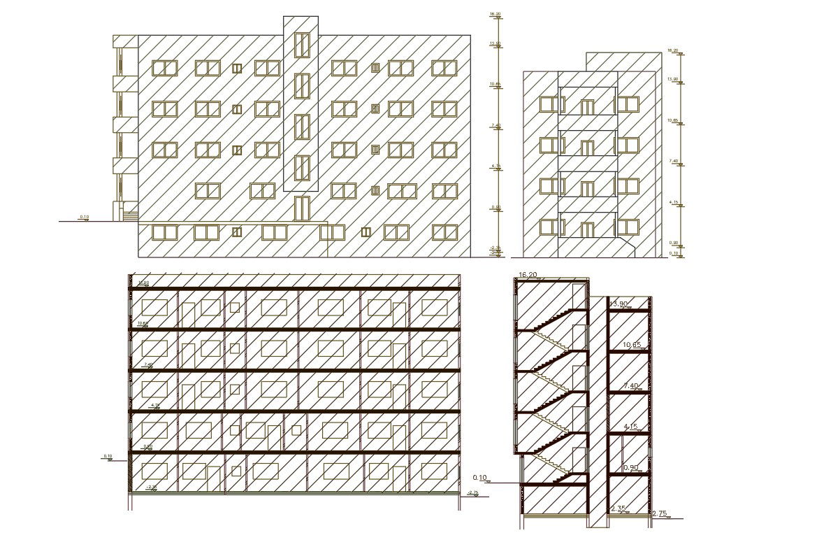 3 BHK Apartment Building Sectional Elevation Design