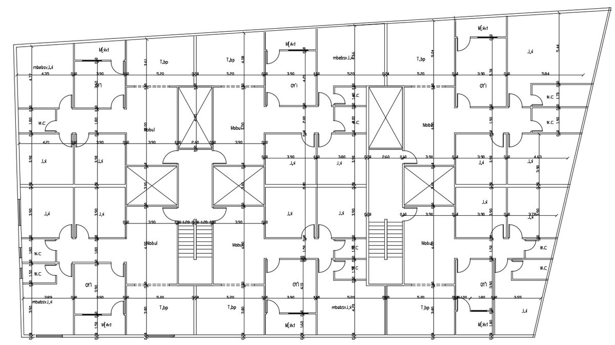 3 BHK Apartment Cluster Plan Drawing