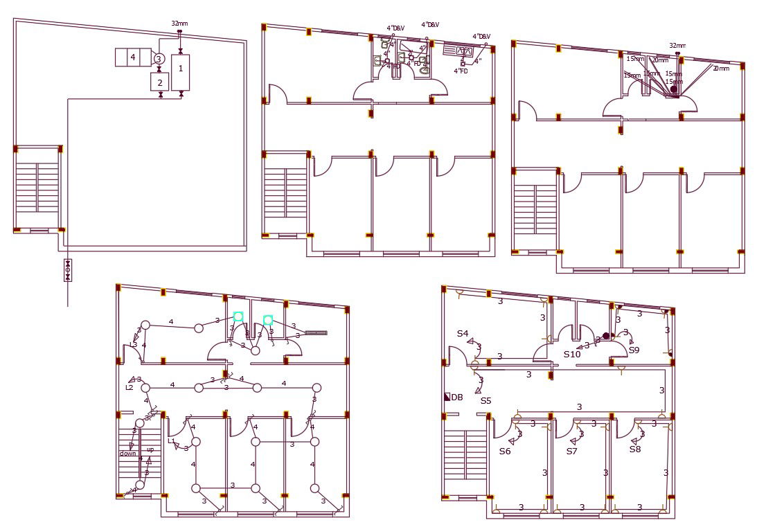 3 BHK Apartment Electrical And Plumbing Layout Plan