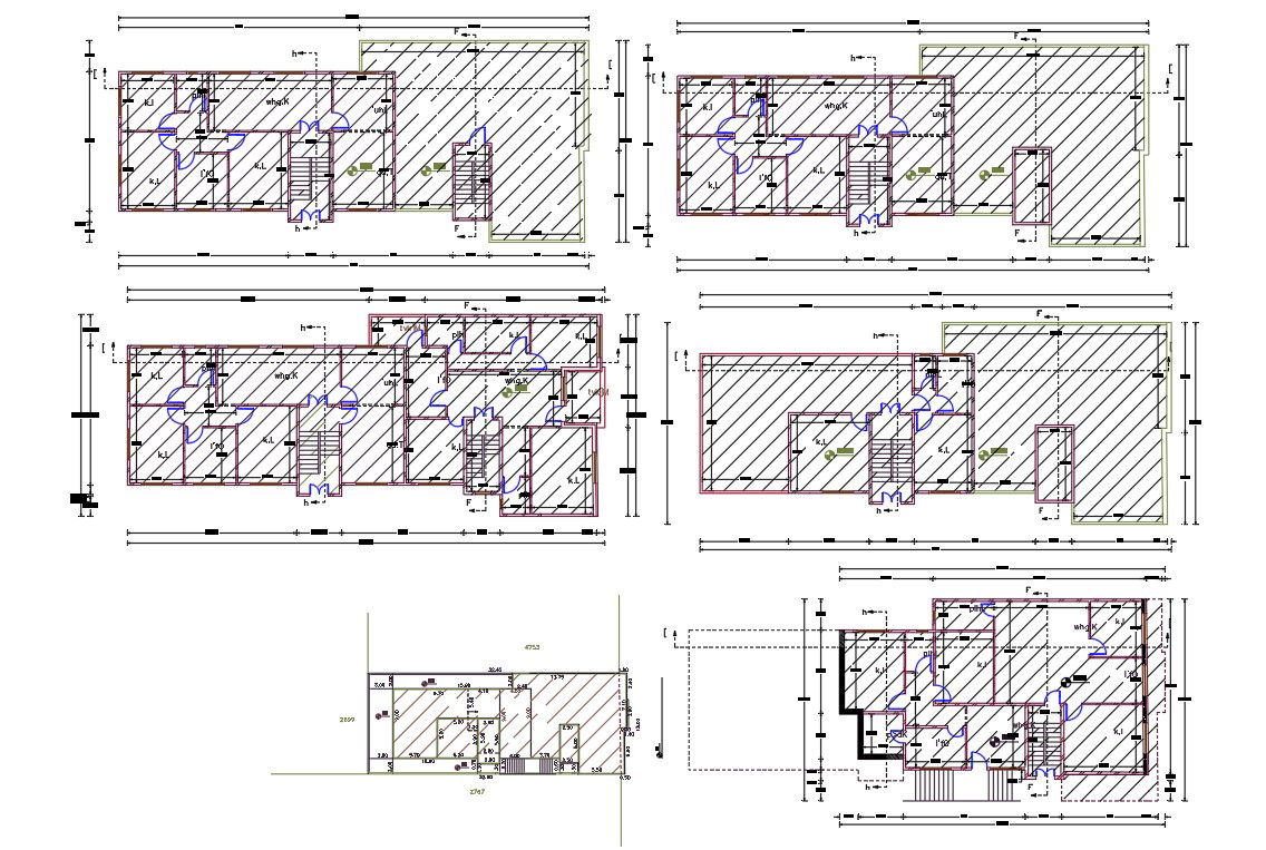 3 BHK Apartment Floor Plan Design DWG File