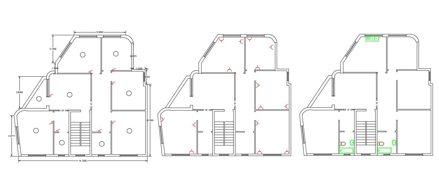 3 BHK Apartment House Plan Electrical Layout Plan
