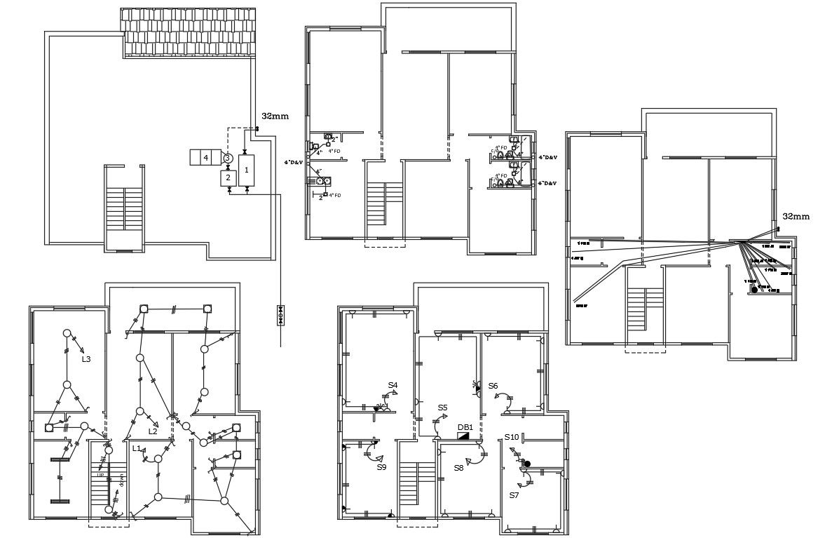 3 BHK Apartment House Plumbing And Electrical Plan
