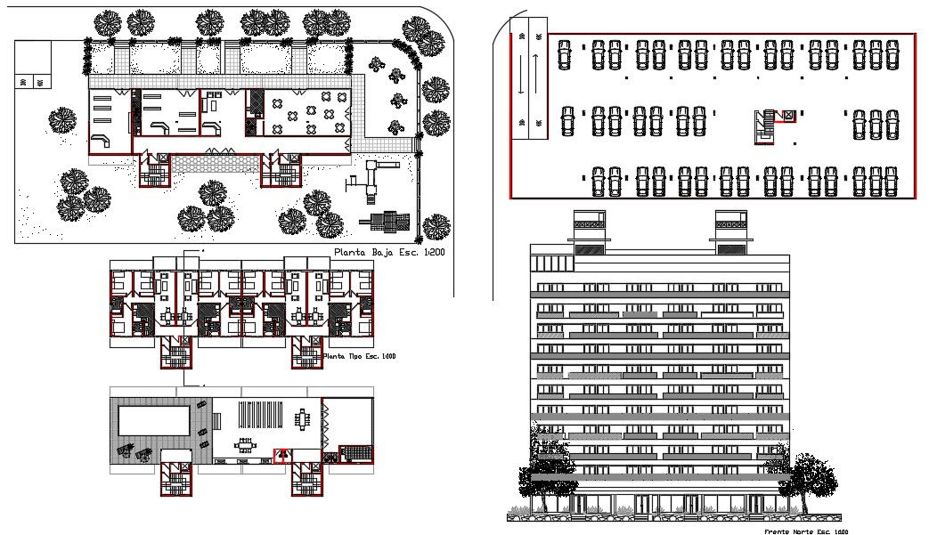 3 BHK Apartment Plan And Front Elevation Design AutoCAD File