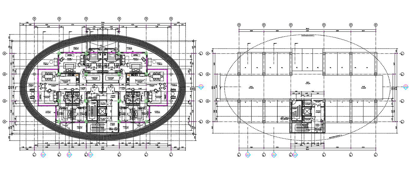 3 BHK Apartment Plan With Center Line CAD Drawing DWG File