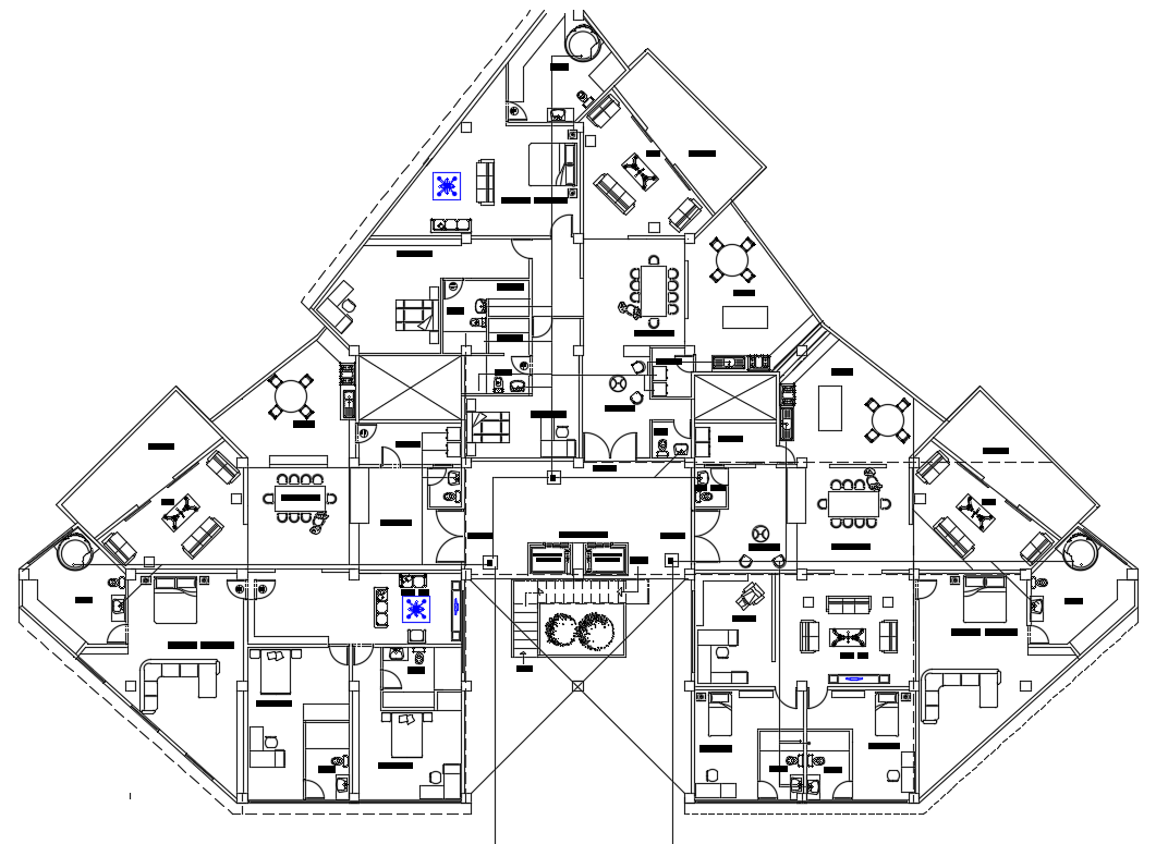 3 BHK Apartment Plan With Furniture Design AutoCAD Drawing DWG File