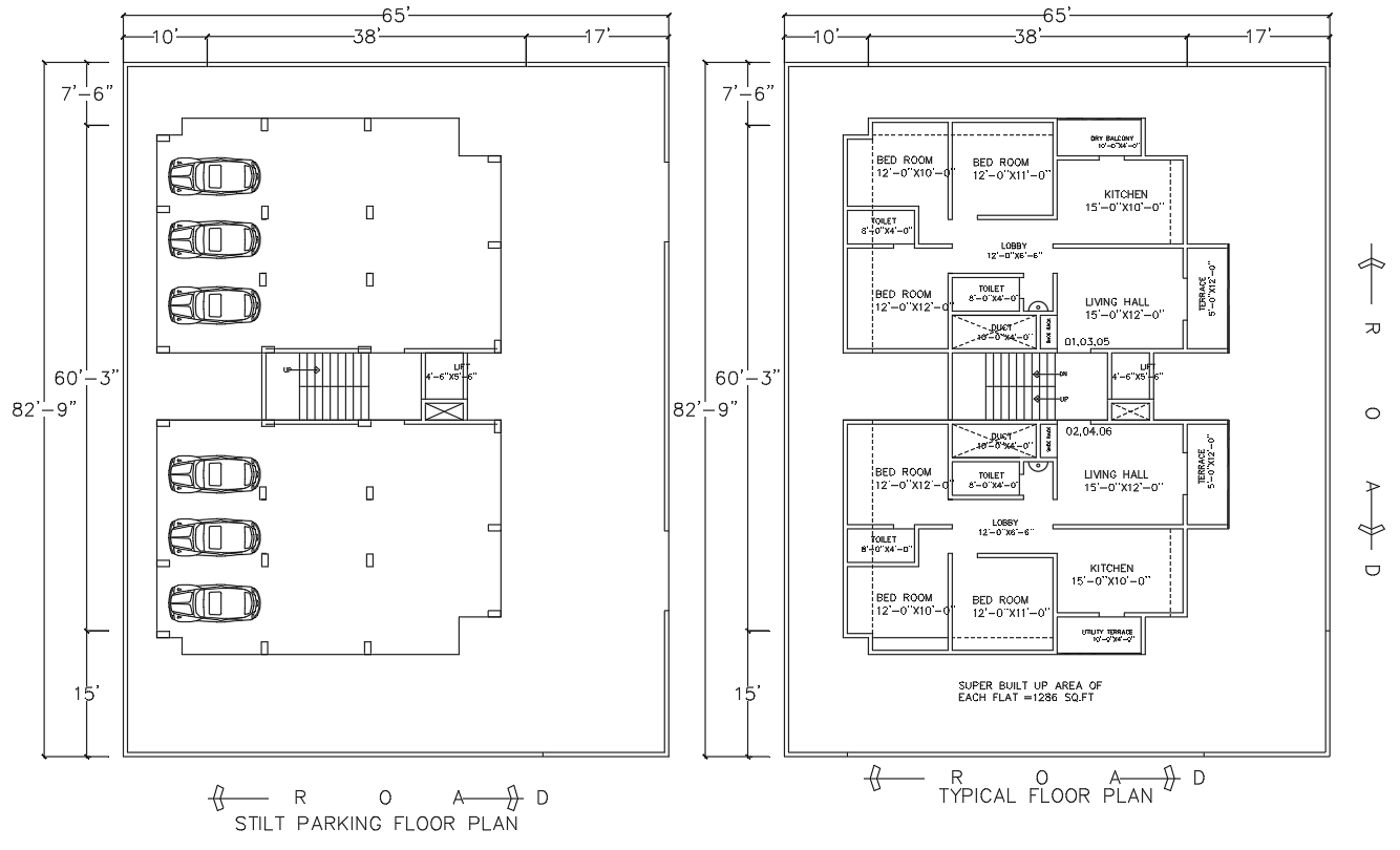 3BHK Compact Apartment Architects For DWG Drawing File