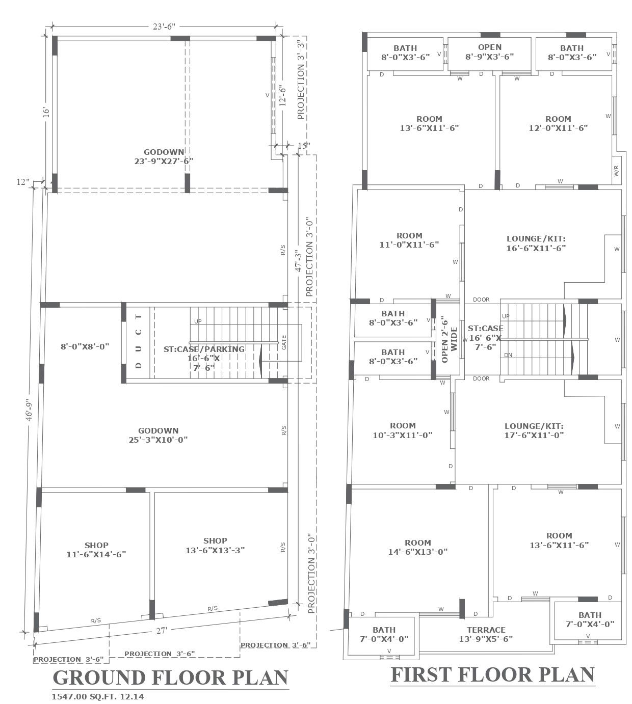 DWG File Showing 3BHK and Shop Floor Layout Design