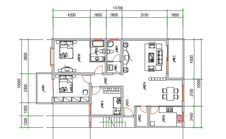 3 BHK House Architecture Layout Plan Drawing DWG File