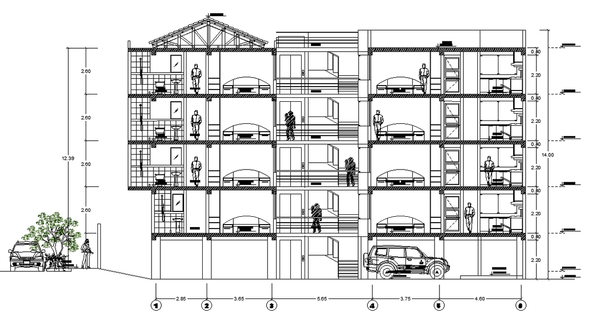 3 BHK House Building Section CAD Drawing Download DWG File