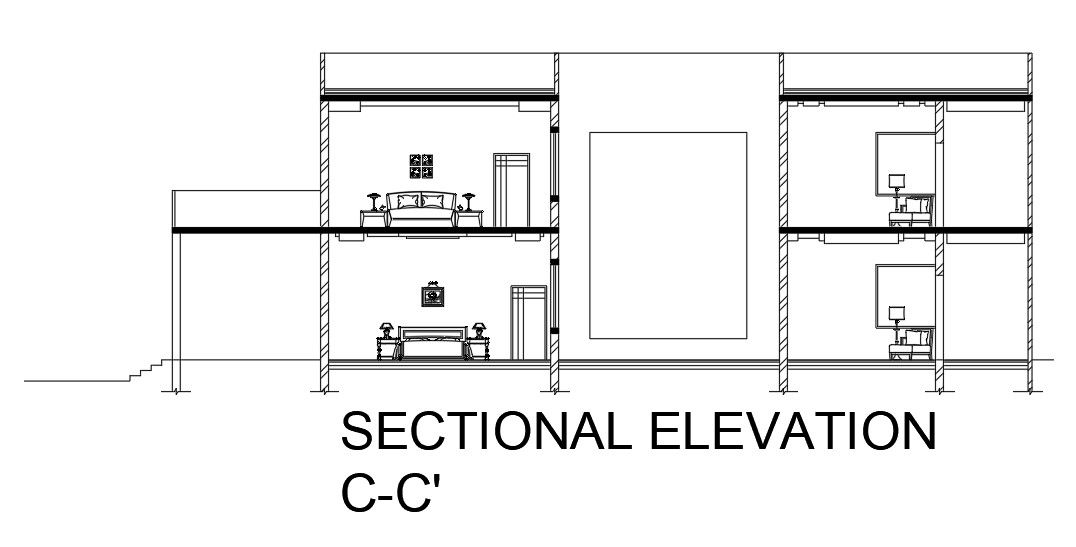 3 BHK House Building Section View AutoCAD Drawing Download DWG File