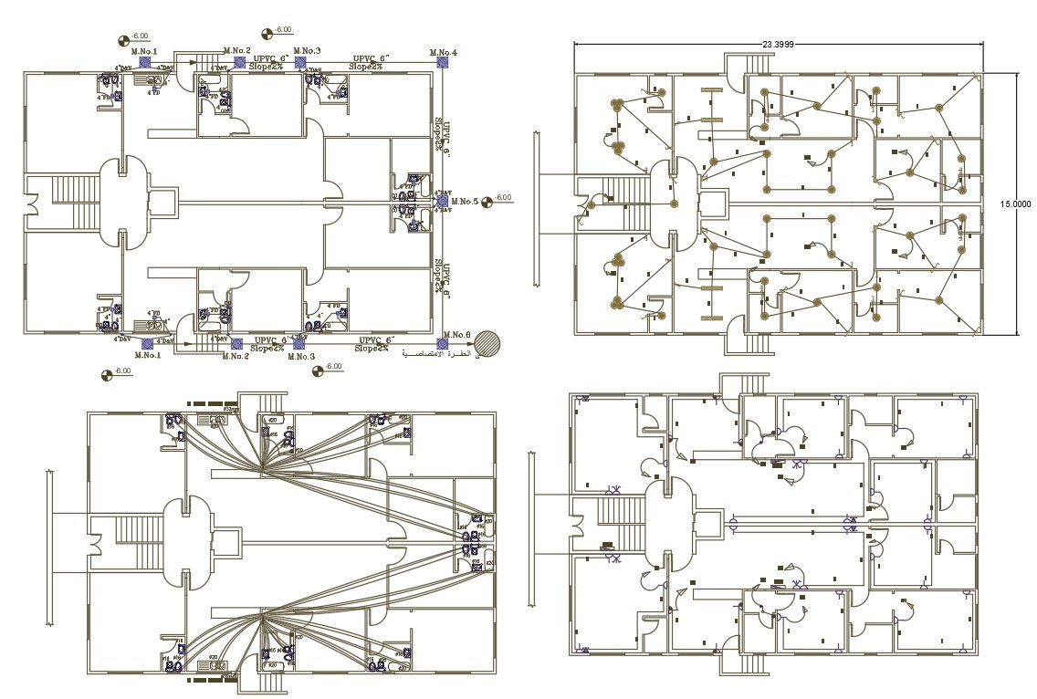 3 BHK House Electrical And Plumbing Layout Plan Design AutoCAD File