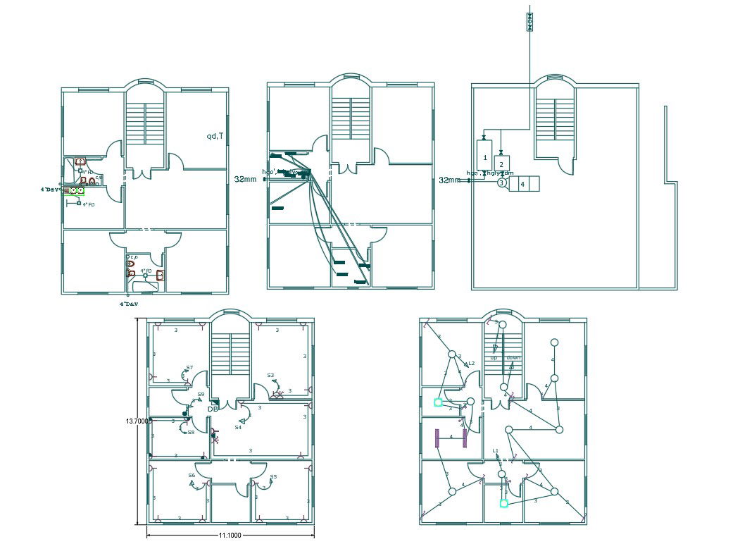 3 BHK House Electrical And Plumbing Layout Plan Design