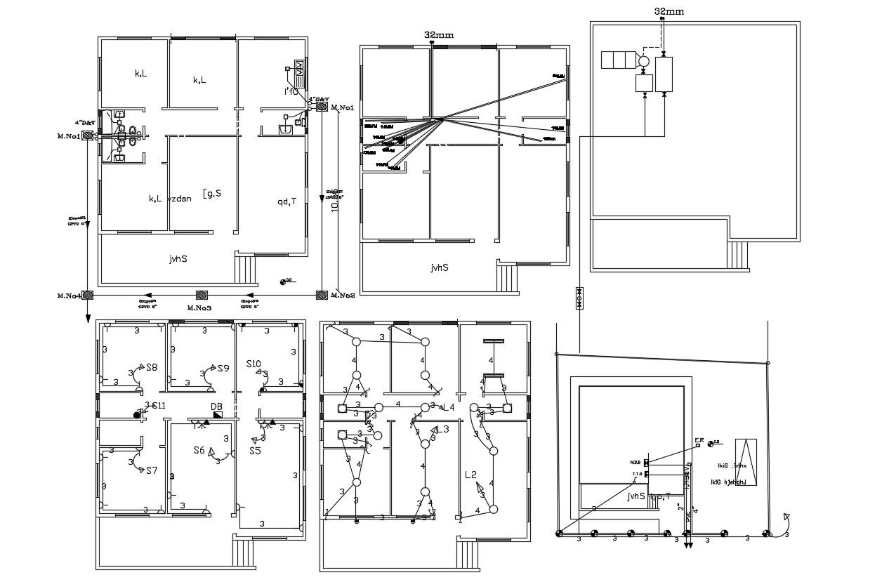3 BHK House Electrical And Plumbing Plan Design DWG File
