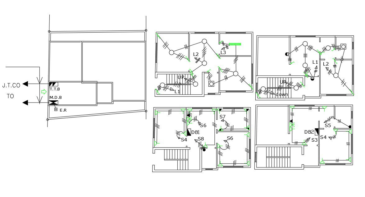 3 BHK House Electrical Layout Plan (640 Sq Ft Plot Size)