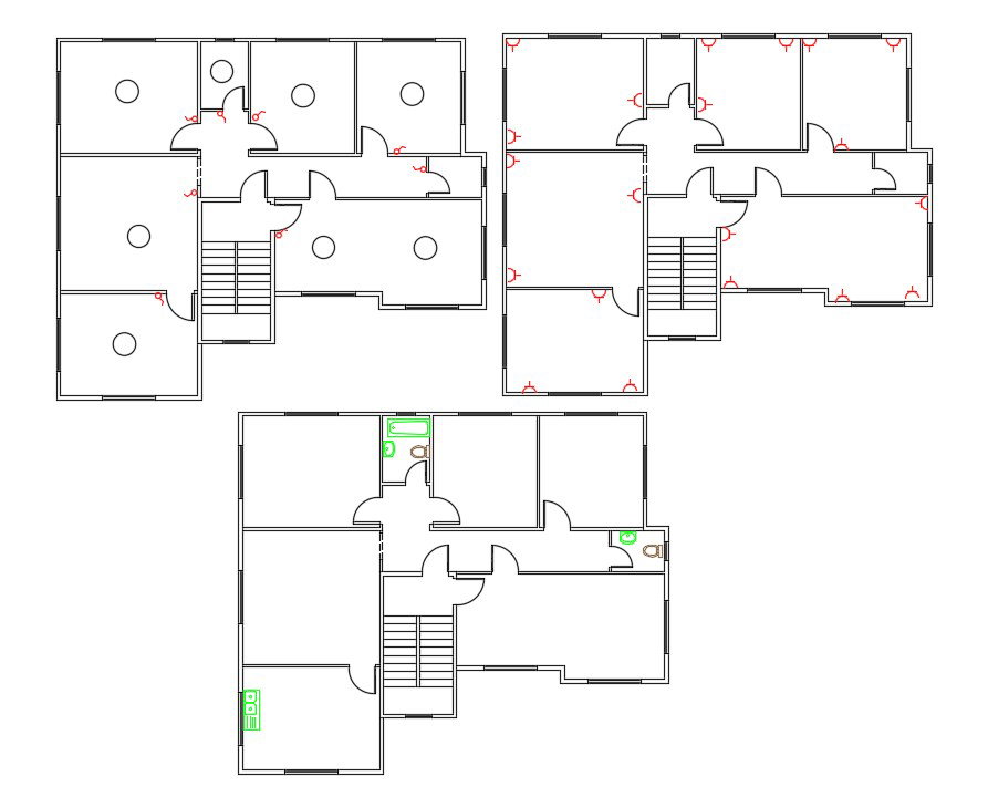 3 BHK House Electrical Plan CAD Drawing