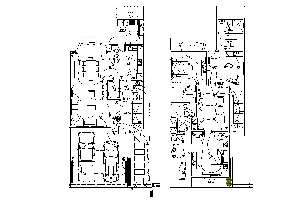 3 BHK House Electrical Wiring Layout Plan CAD Drawing DWG File