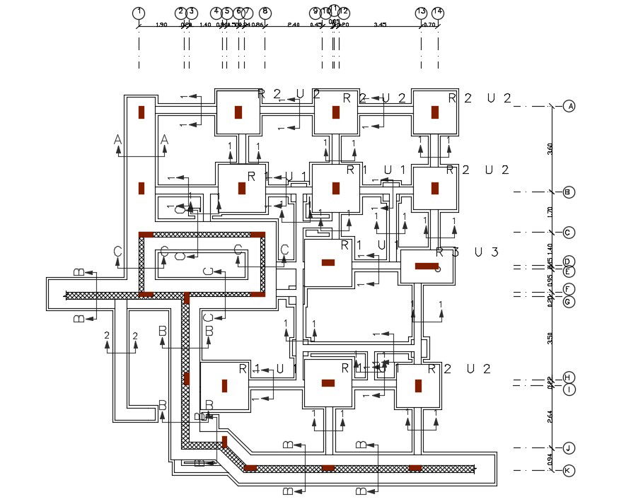 3 BHK House Foundation Plan Design DWG File