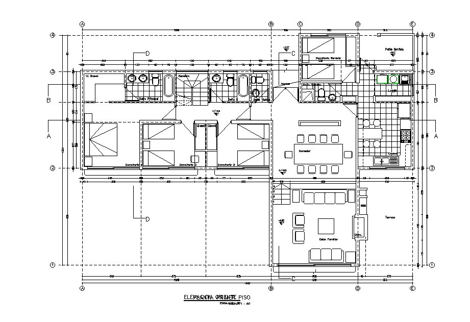 3 BHK House Furniture Layout Plan CAD Drawing DWG File