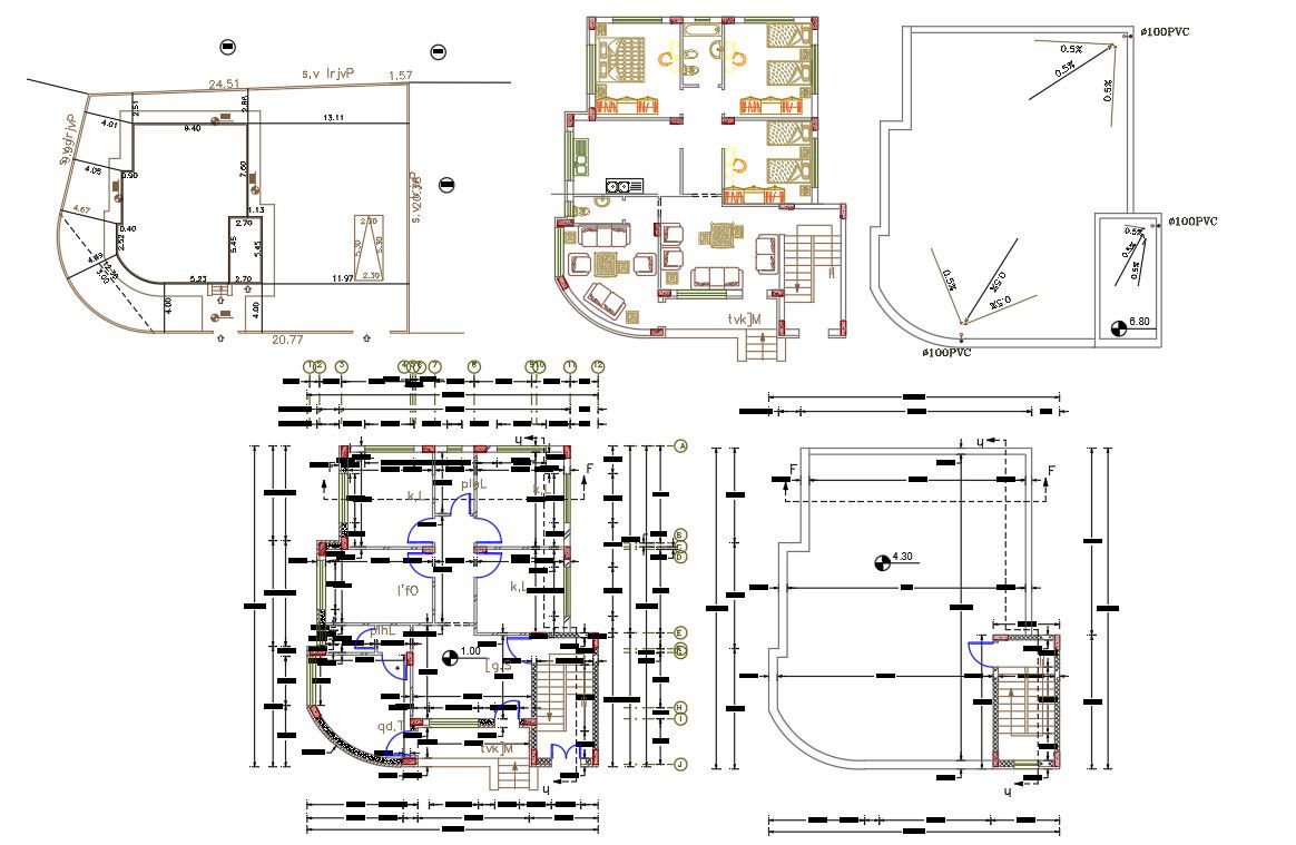 3 BHK House Ground Floor Plan Design DWG File