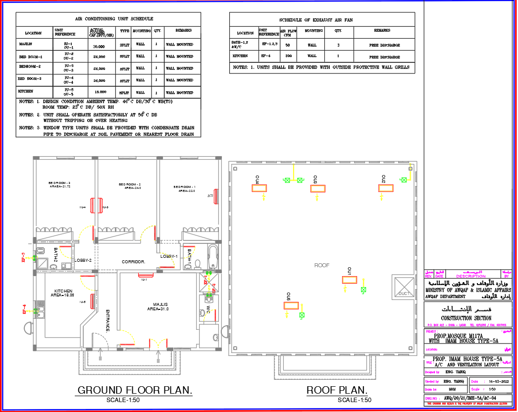 3BHK House Plan Air Conditioning Installation Details in AutoCAD DWG Files