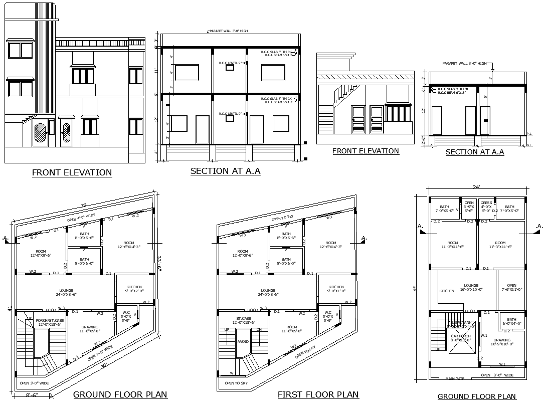 AutoCAD DWG 3BHK house plan with detailed layout view