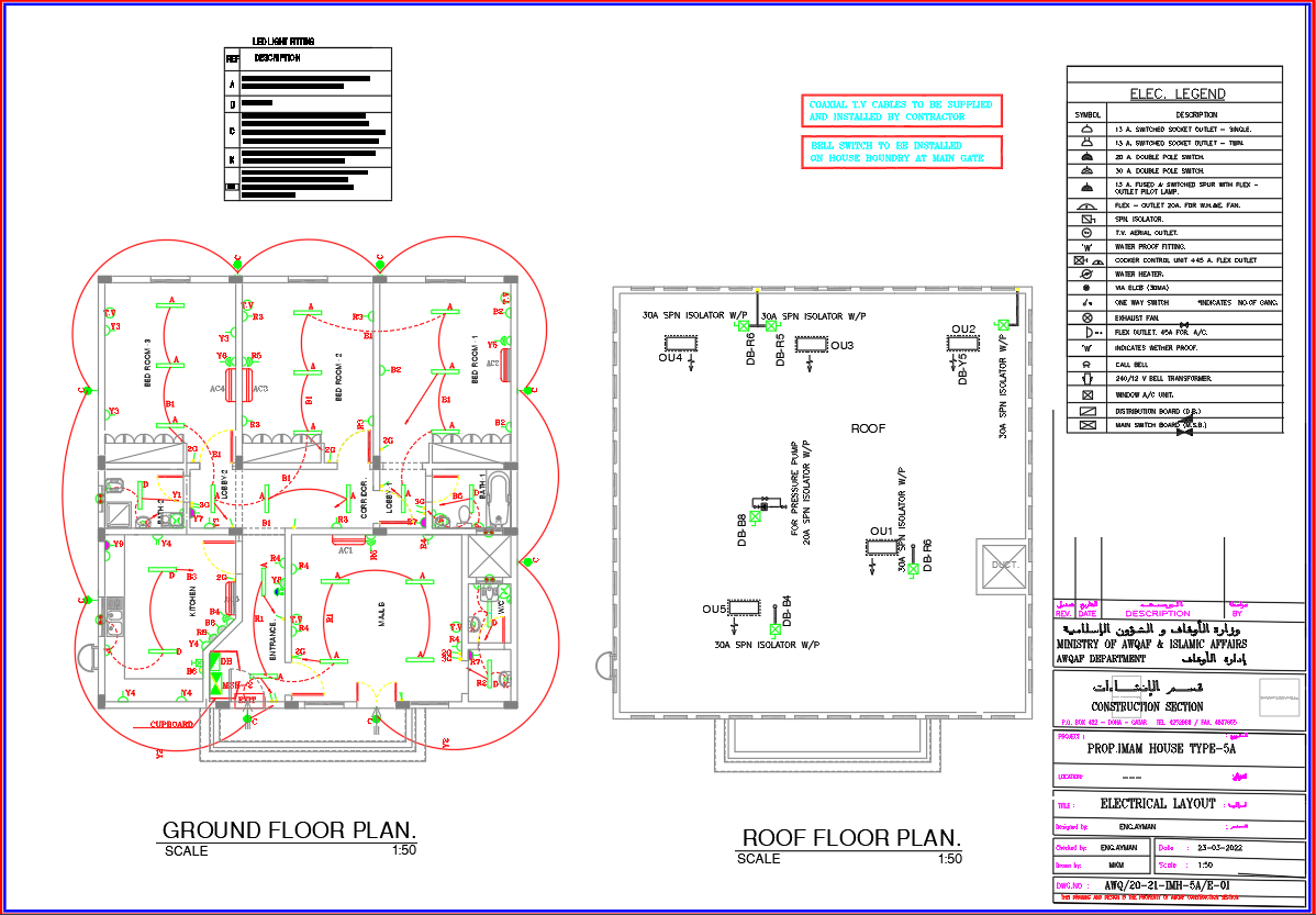 3BHK House Plan Electrical Detailed Layout in AutoCAD DWG File