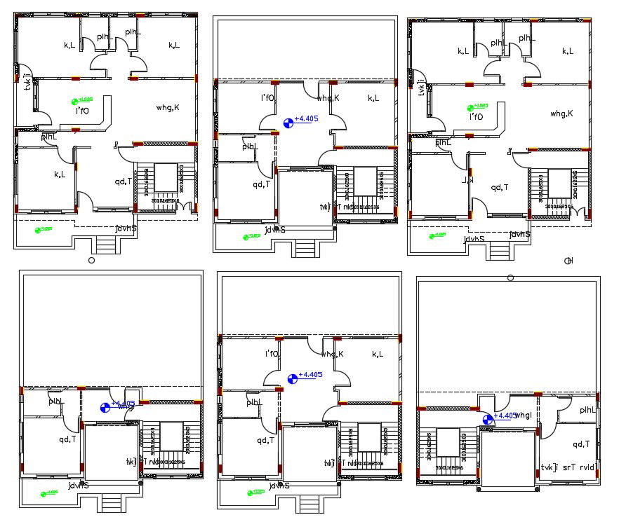 3 BHK House Plan With Different Option in CAD Drawing