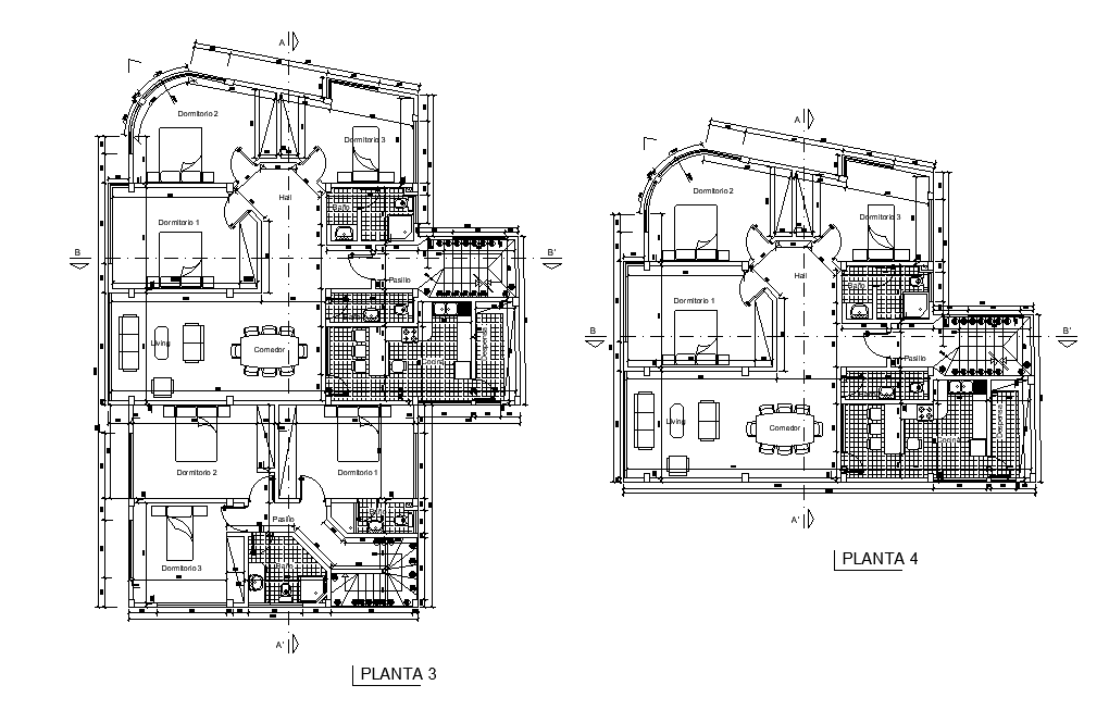 3 BHK House Plan With Furniture Design CAD Drawing DWG File