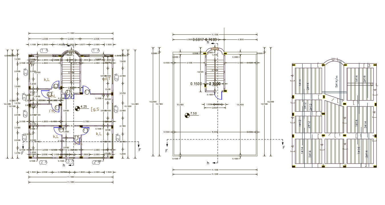 3 BHK House Plan With Slab Bar Structure Design
