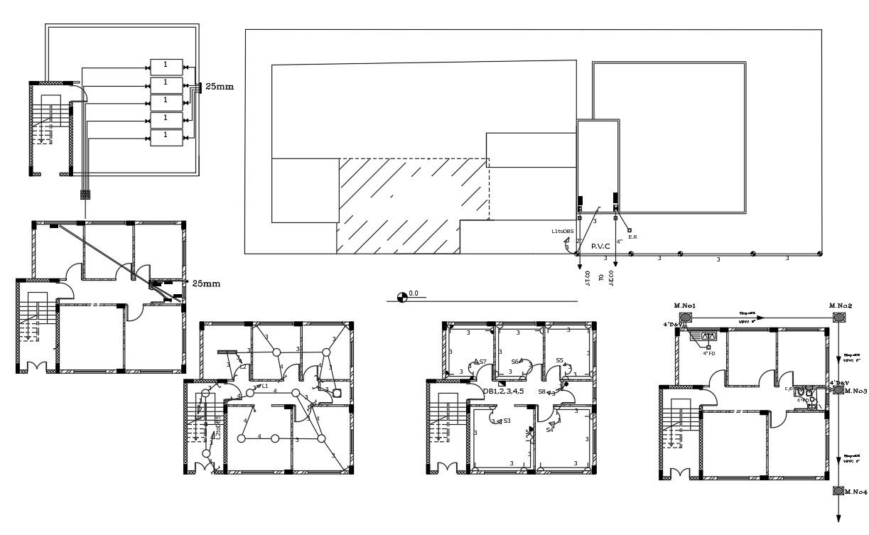 3 BHK House Plumbing And Electrical Layout Plan Design
