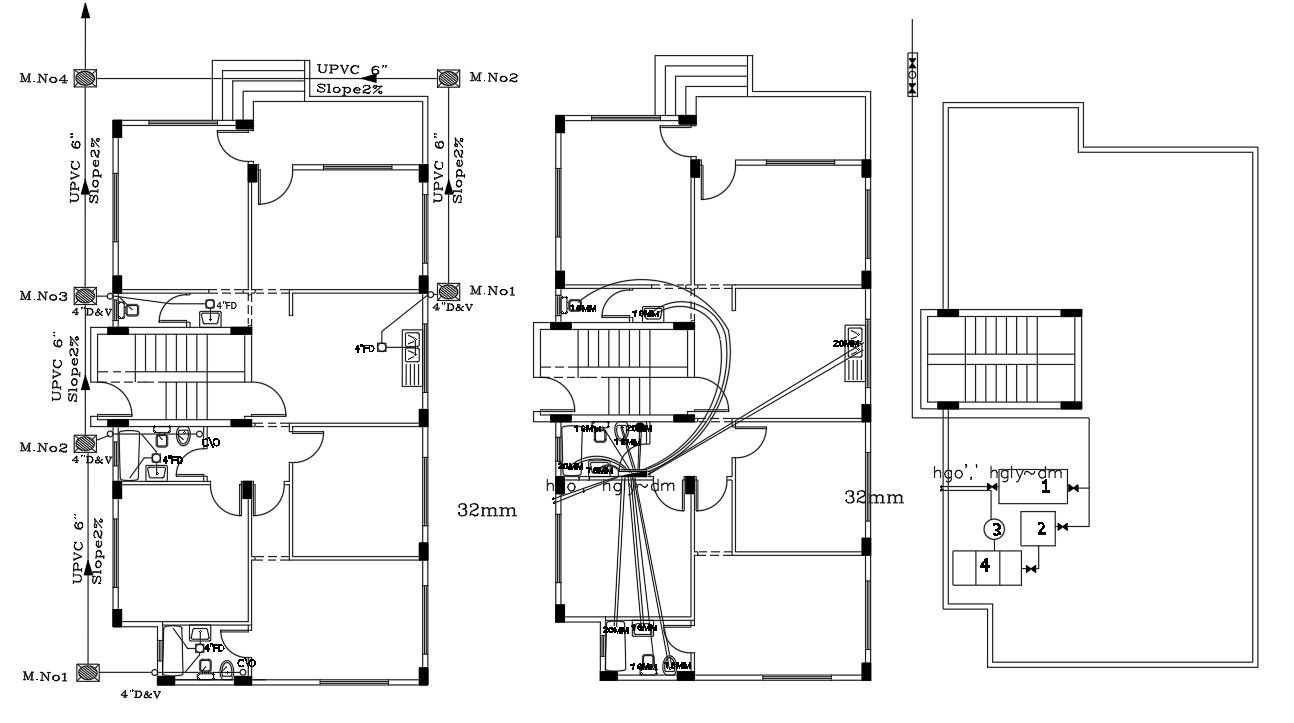 3 BHK House Plumbing Layout Plan Drawing