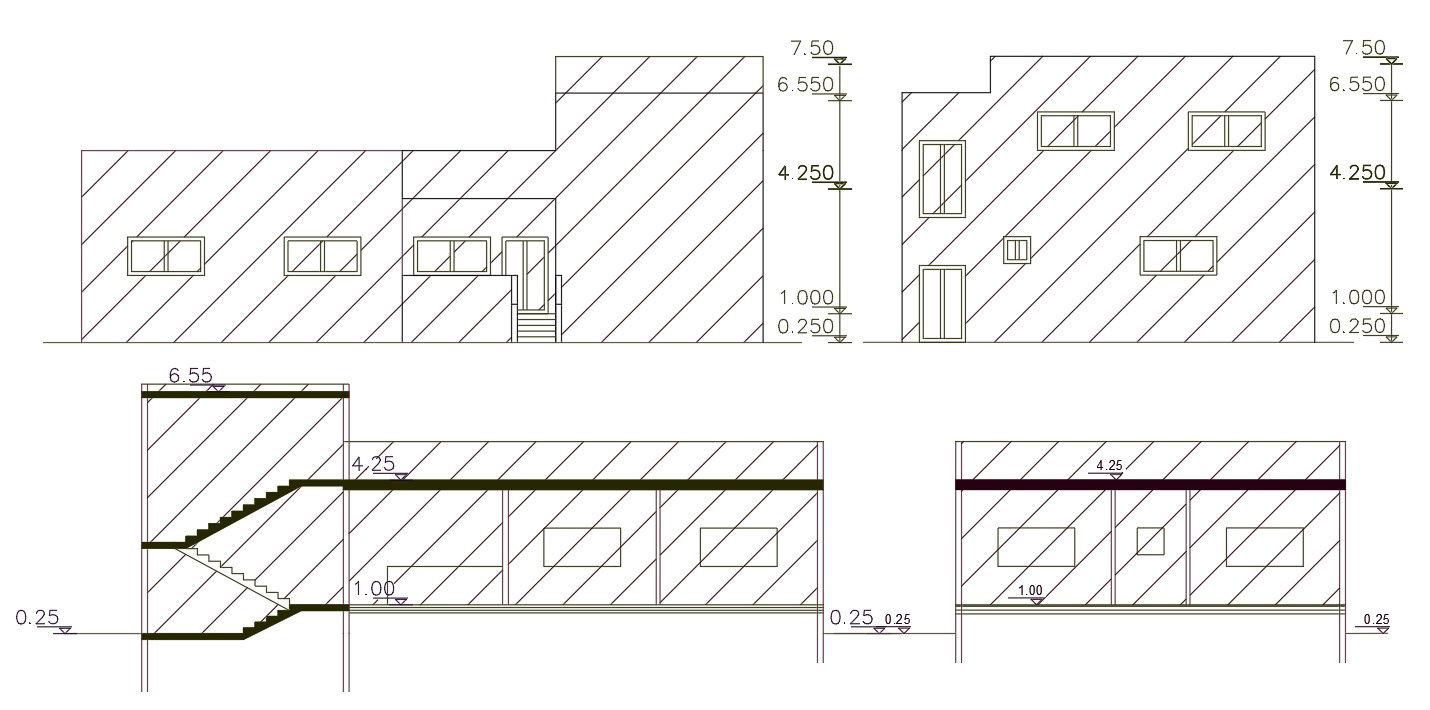 3 BHK House Sectional Elevation Design