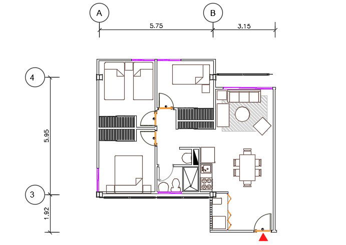 3 BHK House With Furniture CAD Drawing DWG File