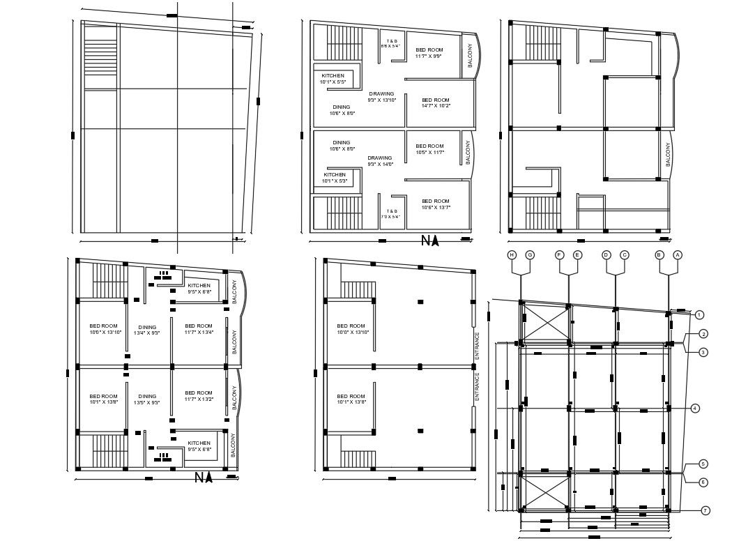 3 BHK Joint House Plan With Column Layout CAD File