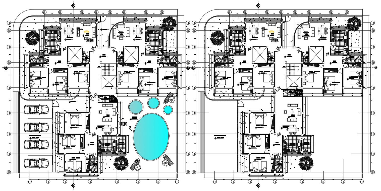 3 BHK Luxuria Apartment Plan Drawing Download DWG File