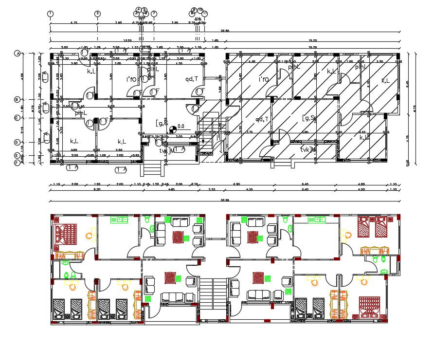 3 BHK Residence House Furniture Plan DWG File