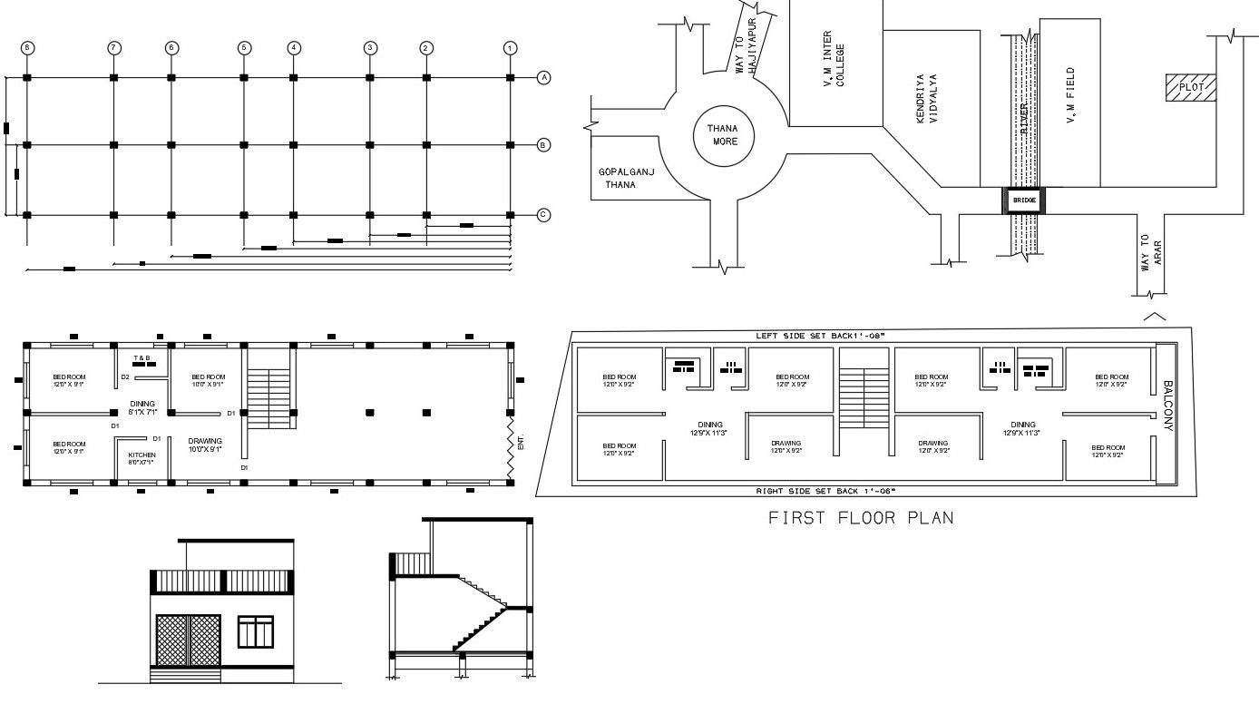 3 BHK Typical Apartment Floor Plan Drawing DWG File