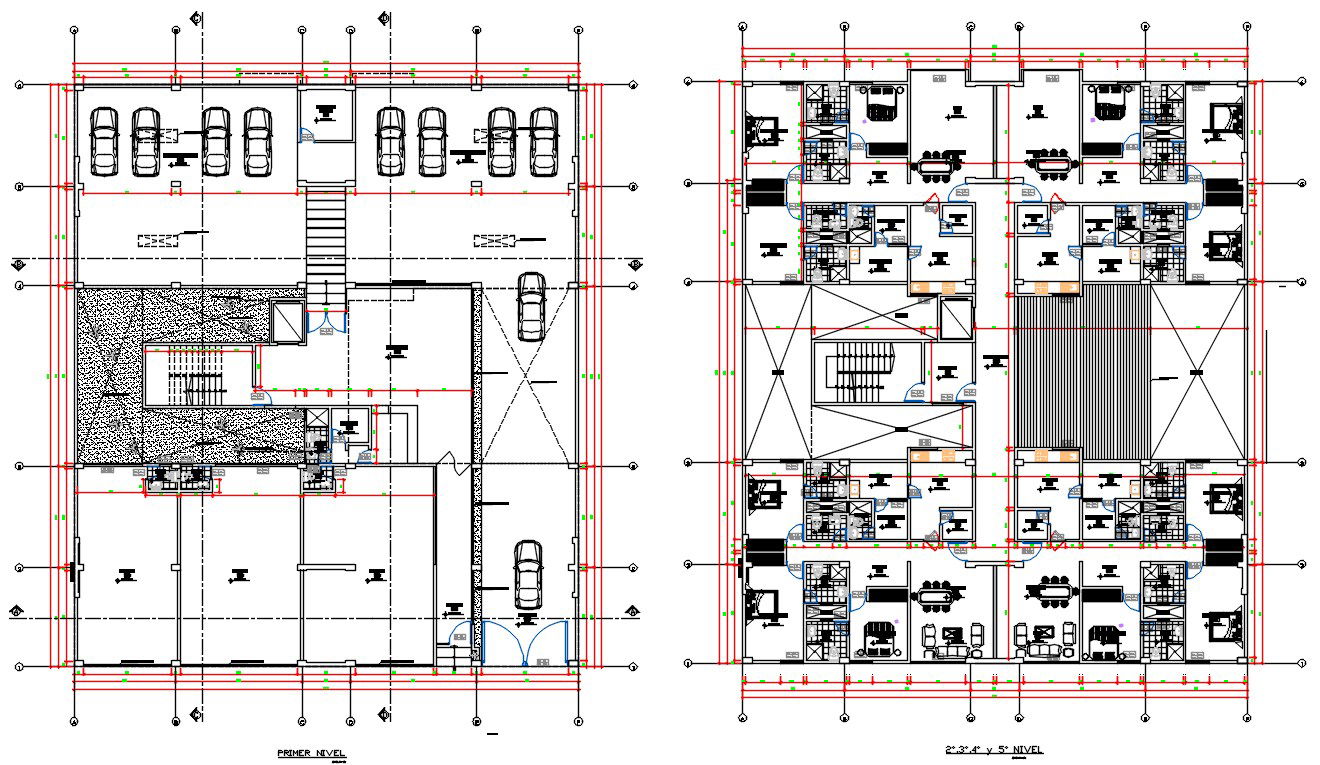 3 BHK Typical Apartment Layout Plan With furniture Drawing DWG File
