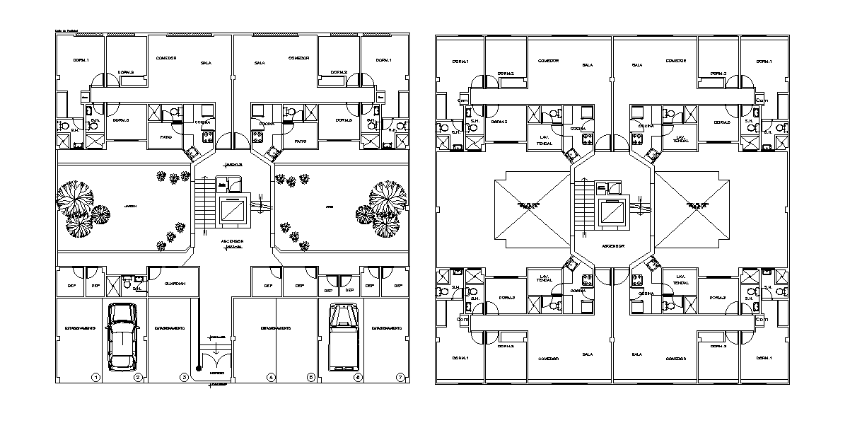 3BHK residential building is given in the Autocad DWG drawing file. Download now.