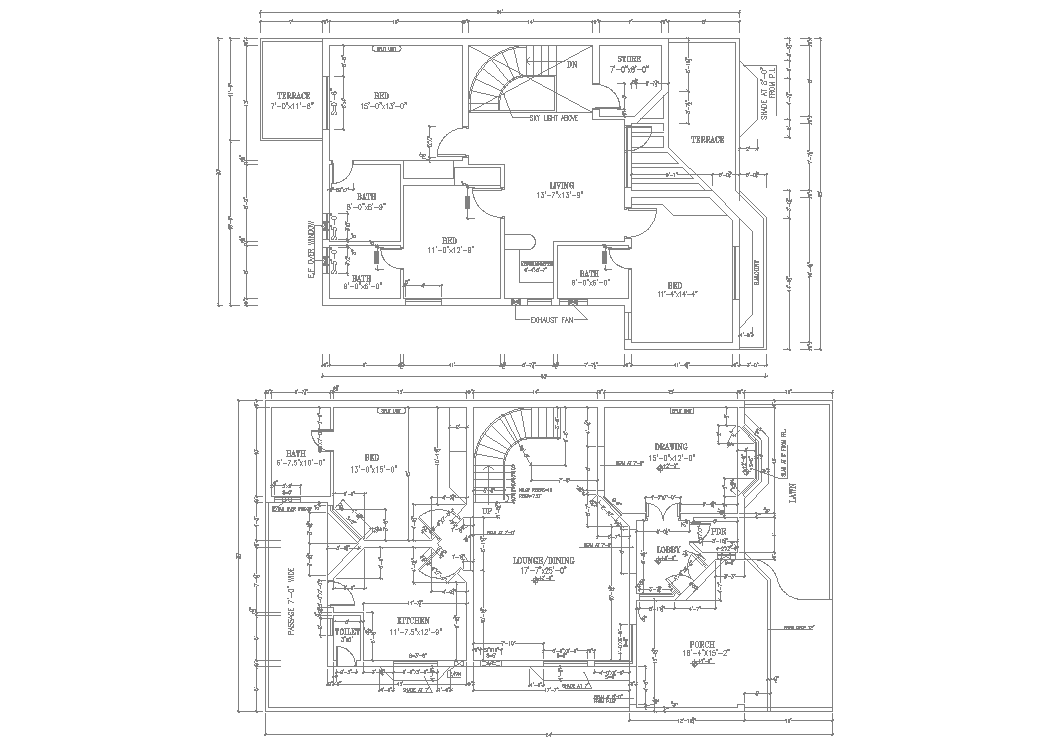 3 Bedroom Duplex house plan DWG Autocad file Available,Download it.