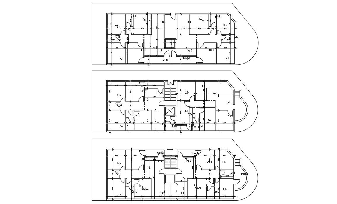 3 Bedroom House Apartment Plan Design DWG File